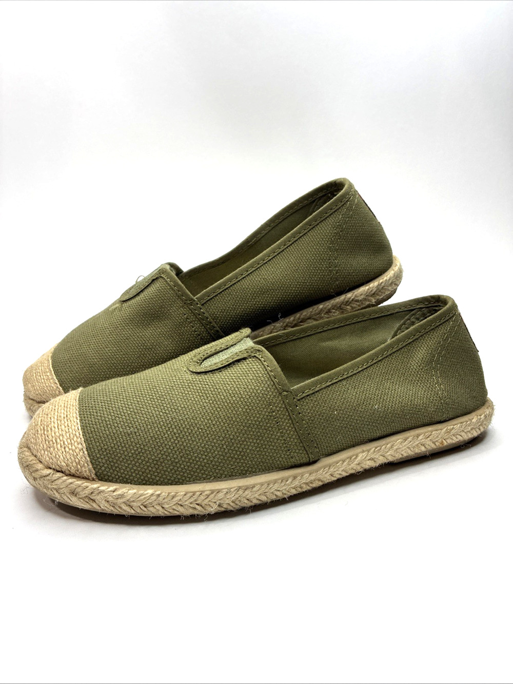 Cienta Kids US 3 EU 34 Olive Green Canvas Espadrille Slip On Shoes Made in Spain